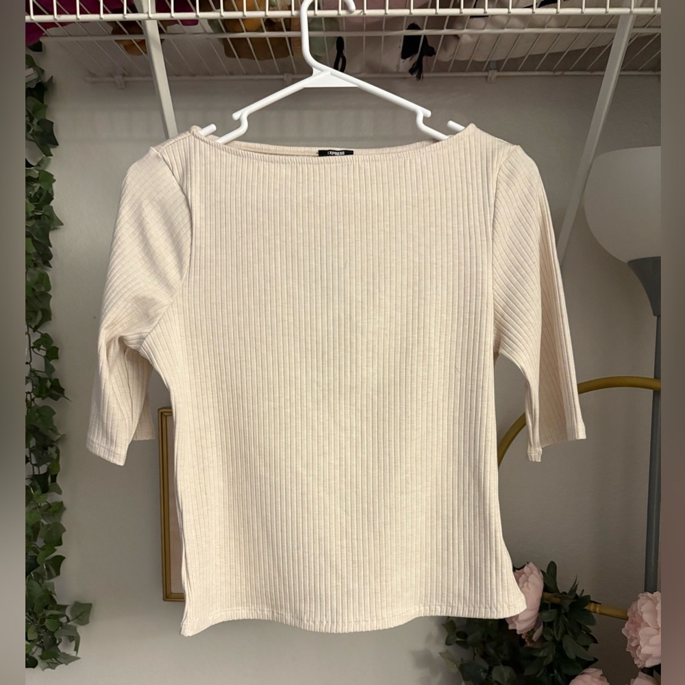 Express Cream Ribbed Blouse